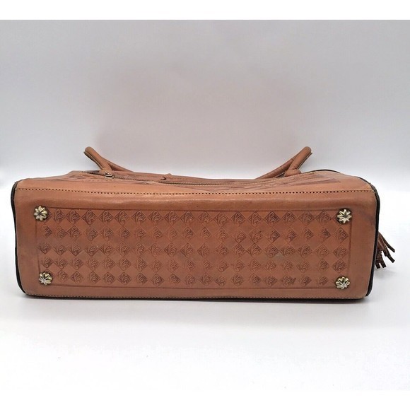Vintage 60s Gaitan Artisan Hand Tooled Carved Leather Double Handle Purse Mexico - Picture 4 of 12